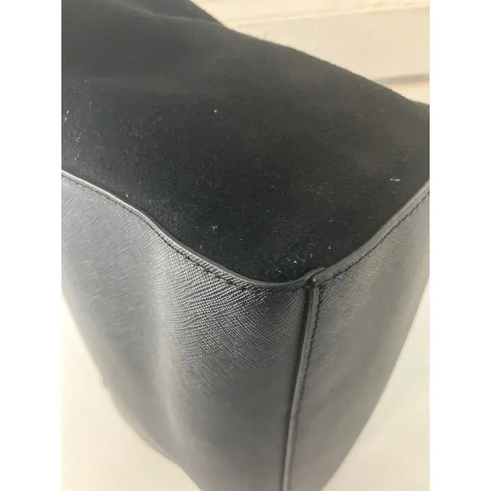KATE SPADE MEDIUM BLACK SAFFIANO LEATHER AND VELVET HANDBAG